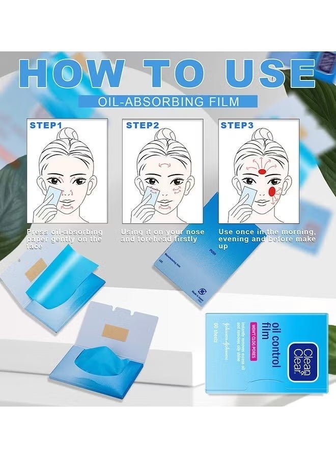 Clean & Clear Oil-absorbing Sheet Face Oil Blotting Paper, 110 Pcs Same Series with Clean & Clear 1 Blue and 1 Pink, Skin Blotting Paper Face, Control Film Sheets (2 pack) - Image 5